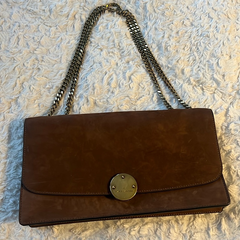 Brown suede trouble shoulder bag